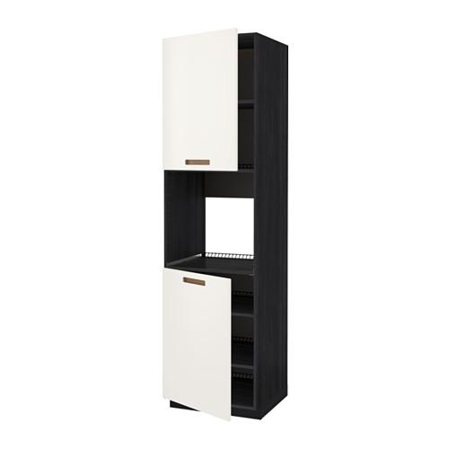 МЕТОД Высок шкаф д/духовки/2дверцы/полки - 60x60x220 см, Мэрста белый, под дерево черный