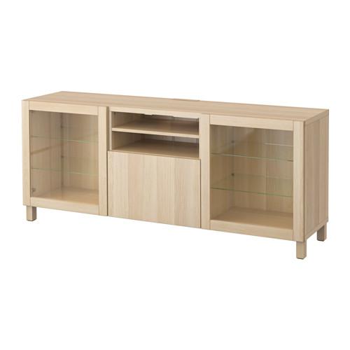 БЕСТО Тумба д/ТВ с ящиками - Лаппвикен/Синдвик под беленый дуб, прозрачное стелко, направляющие ящика,нажимные
