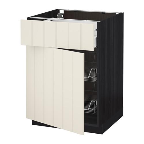 МЕТОД / МАКСИМЕРА Напольн шкаф с пров корз/ящ/дверью - под дерево черный, Хитарп белый с оттенком, 60x60 см