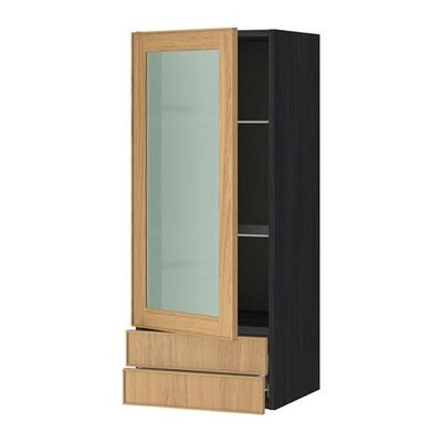 МЕТОД / ФОРВАРА Навесной шкаф/стекл дверца/2 ящика - 40x100 см, под дерево черный, Экестад дуб