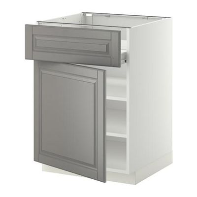 МЕТОД / ФОРВАРА Напольн шкаф с полкой/ящиком/дверью - белый, Будбин серый, 60x60 см