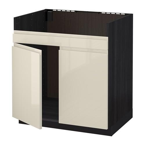 МЕТОД Напольный шкаф д/двойн мойки ХАВСЕН - под дерево черный, Воксторп глянцевый светло-бежевый МЕТОД Напольный шкаф д/двойн мойки ХАВСЕН - под дерево черный, Воксторп глянцевый светло-бежевый