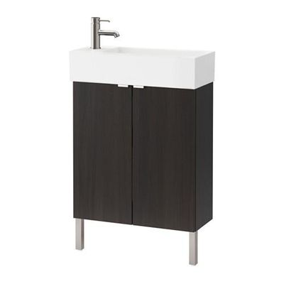 ЛИЛЛОНГЕН Шкаф под раковину с 2 дверц - черно-коричневый, 60x27x93 см