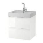 ГОДМОРГОН / БРОВИКЕН Шкаф для раковины с 2 ящ - глянцевый белый/светло-серый