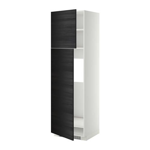 МЕТОД Высокий шкаф д/холодильника/2дверцы - белый, Тингсрид под дерево черный, 60x60x200 см
