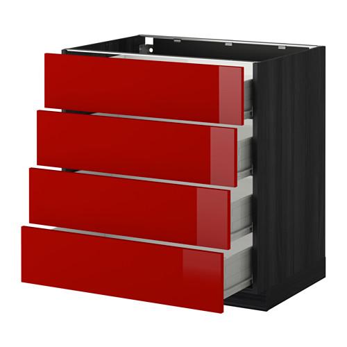МЕТОД / ФОРВАРА Напольн шкаф 4 фронт панели/4 ящика - 80x60 см, Рингульт глянцевый красный, под дерево черный МЕТОД / ФОРВАРА Напольн шкаф 4 фронт панели/4 ящика - 80x60 см, Рингульт глянцевый красный, под дерево черный
