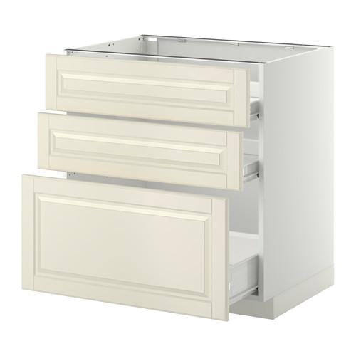 МЕТОД / ФОРВАРА Напольн шкаф 3фрнт пнл/2низк/1ср ящ - белый, Будбин белый с оттенком, 80x60 см