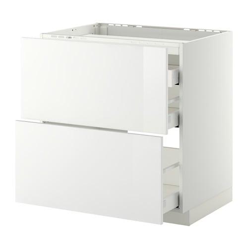 МЕТОД / МАКСИМЕРА Напольн шкаф/2 фронт пнл/3 ящика - белый, Рингульт глянцевый белый, 80x60 см