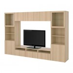 БЕСТО Шкаф для ТВ, комбин/стеклян дверцы - Лаппвикен/Синдвик под беленый дуб, прозрачное стелко, направляющие ящика,нажимные