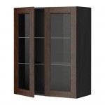 МЕТОД Навесной шкаф с полками/2 стекл дв - под дерево черный, Эдсерум под дерево коричневый, 80x100 см