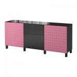 БЕСТО Комб для хран с дверц/ящ - Дьюпвикен розовый/Лаппвикен черно-коричневый, направляющие ящика, плавно закр