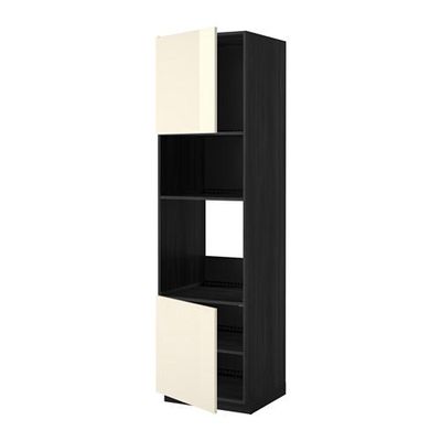 МЕТОД Выс шкаф д/духовки/СВЧ/2 дв/полки - 60x60x220 см, Рингульт глянцевый кремовый, под дерево черный МЕТОД Выс шкаф д/духовки/СВЧ/2 дв/полки - 60x60x220 см, Рингульт глянцевый кремовый, под дерево черный