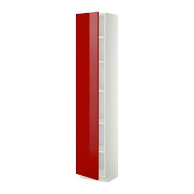 МЕТОД Высок шкаф с полками - 40x37x200 см, Рингульт глянцевый красный, белый