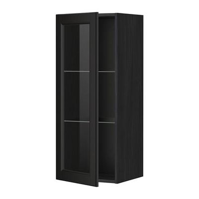 МЕТОД Навесной шкаф с полками/стекл дв - 40x100 см, Лаксарби черно-коричневый, под дерево черный МЕТОД Навесной шкаф с полками/стекл дв - 40x100 см, Лаксарби черно-коричневый, под дерево черный