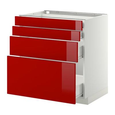 МЕТОД / ФОРВАРА Напольн шкаф 4 фронт панели/4 ящика - 80x60 см, Рингульт глянцевый красный, белый