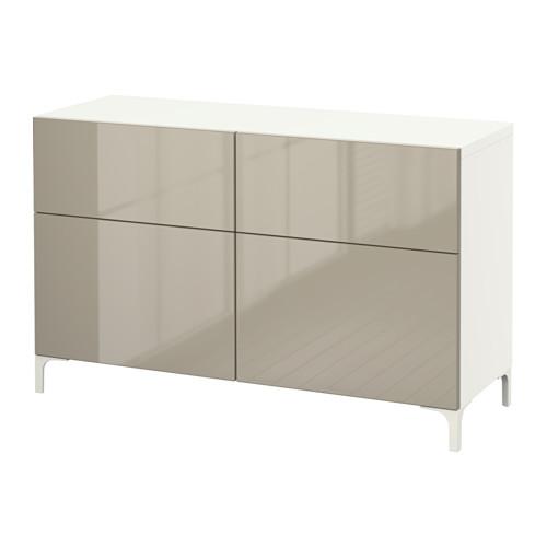 БЕСТО Комб для хран с дверц/ящ - белый/Сельсвикен глянцевый/бежевый, направляющие ящика,нажимные