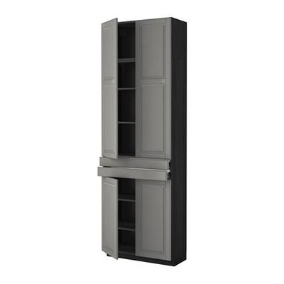 МЕТОД / ФОРВАРА Высокий шкаф+полки/2 ящика/4 дверцы - Будбин серый, под дерево черный МЕТОД / ФОРВАРА Высокий шкаф+полки/2 ящика/4 дверцы - Будбин серый, под дерево черный