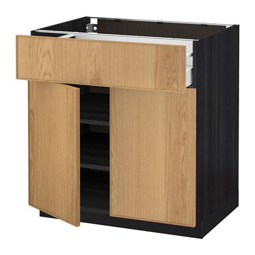 МЕТОД / МАКСИМЕРА Напольный шкаф+ящик/2дверцы - под дерево черный, Экестад дуб, 80x60 см