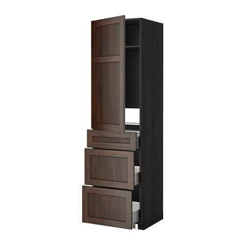 МЕТОД / ФОРВАРА Выс шкаф д/холодильн, с дврц/3 ящ - под дерево черный, Эдсерум под дерево коричневый МЕТОД / ФОРВАРА Выс шкаф д/холодильн, с дврц/3 ящ - под дерево черный, Эдсерум под дерево коричневый