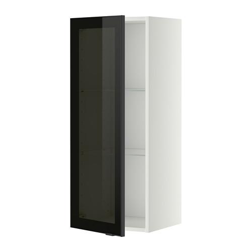 МЕТОД Навесной шкаф с полками/стекл дв - белый, Ютис дымчатое стекло/черный, 40x100 см МЕТОД Навесной шкаф с полками/стекл дв - белый, Ютис дымчатое стекло/черный, 40x100 см