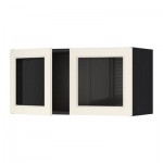 МЕТОД Навесной шкаф с 2 стеклянн дверями - под дерево черный, Хитарп белый с оттенком