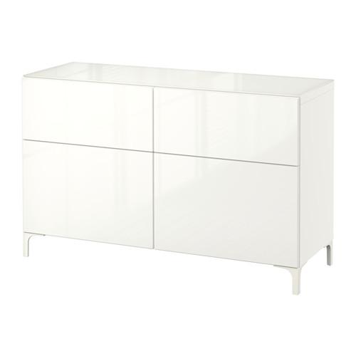 БЕСТО Комбинация для хранения с ящиками - белый/Сельсвикен глянцевый/белый, направляющие ящика, плавно закр