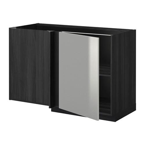 МЕТОД Угловой напольный шкаф с полкой - под дерево черный, Гревста нержавеющ сталь
