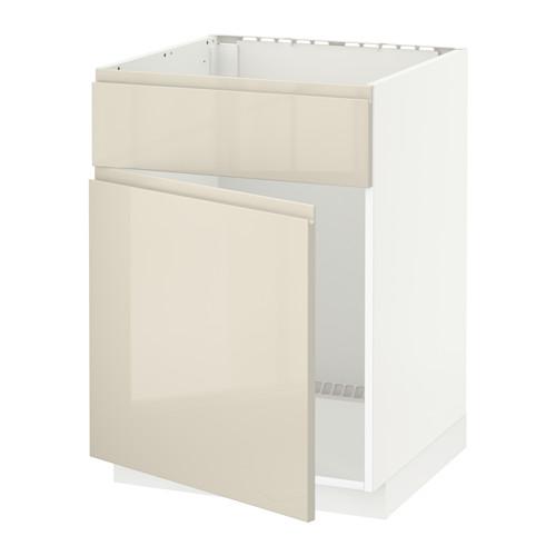 МЕТОД Напольный шкаф п-мойку с дв/фр пнл - белый, Воксторп глянцевый светло-бежевый МЕТОД Напольный шкаф п-мойку с дв/фр пнл - белый, Воксторп глянцевый светло-бежевый