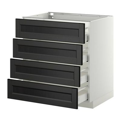 МЕТОД / МАКСИМЕРА Напольн шкаф 4 фронт панели/4 ящика - 80x60 см, Лаксарби черно-коричневый, белый МЕТОД / МАКСИМЕРА Напольн шкаф 4 фронт панели/4 ящика - 80x60 см, Лаксарби черно-коричневый, белый