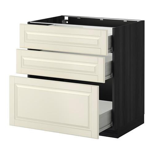 МЕТОД / ФОРВАРА Нплн шк 3 фрнт/3 средн ящика - под дерево черный, Будбин белый с оттенком, 80x60 см