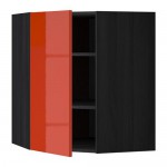 МЕТОД Угловой навесной шкаф с полками - под дерево черный, Ерста глянцевый оранжевый, 68x80 см