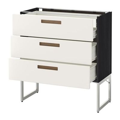 МЕТОД / ФОРВАРА Напольн шкаф 3фронт пнл/2низ/2ср ящ - 80x37x60 см, Мэрста белый, под дерево черный