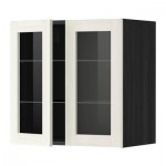 МЕТОД Навесной шкаф с полками/2 стекл дв - 60x60 см, Росдаль белый ясень, под дерево черный