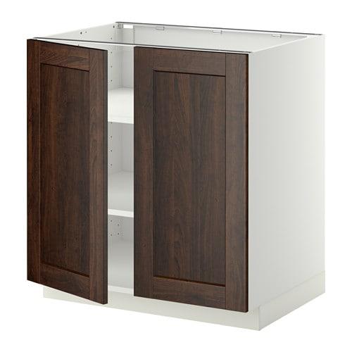 МЕТОД Напол шкаф с полками/2двери - белый, Эдсерум под дерево коричневый, 80x60 см