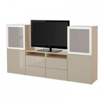 БЕСТО Шкаф для ТВ, комбин/стеклян дверцы - под беленый дуб/Сельсвикен глянцевый/бежевый матовое стекло, направляющие ящика,нажимные БЕСТО Шкаф для ТВ, комбин/стеклян дверцы - под беленый дуб/Сельсвикен глянцевый/бежевый матовое стекло, направляющие ящика,нажимные