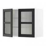 МЕТОД Навесной шкаф с полками/2 стекл дв - белый, Лерх черная морилка, 80x60 см