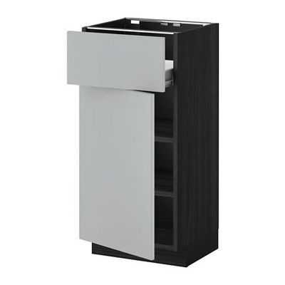 МЕТОД / ФОРВАРА Напольн шкаф с полкой/ящиком/дверью - под дерево черный, Веддинге серый, 40x37 см