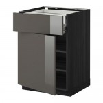 МЕТОД / ФОРВАРА Напольн шкаф двр/фр пнл/плк/2низ ящ - под дерево черный, Рингульт глянцевый серый, 60x60 см МЕТОД / ФОРВАРА Напольн шкаф двр/фр пнл/плк/2низ ящ - под дерево черный, Рингульт глянцевый серый, 60x60 см