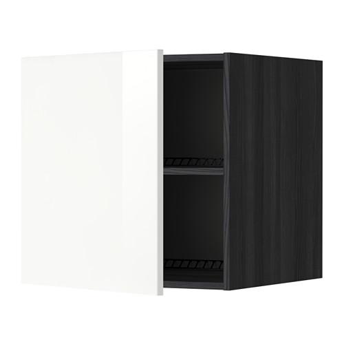 МЕТОД Верх шкаф на холодильн/морозильн - под дерево черный, Рингульт глянцевый белый, 60x60 см