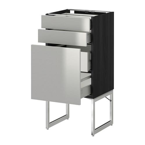МЕТОД / МАКСИМЕРА Напольн шкаф 3фронт пнл/2низ/2ср ящ - под дерево черный, Гревста нержавеющ сталь, 40x37x60 см МЕТОД / МАКСИМЕРА Напольн шкаф 3фронт пнл/2низ/2ср ящ - под дерево черный, Гревста нержавеющ сталь, 40x37x60 см