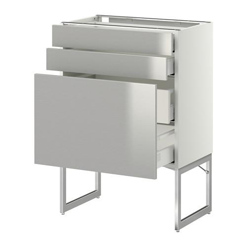 МЕТОД / МАКСИМЕРА Напольн шкаф 3фронт пнл/2низ/2ср ящ - белый, Гревста нержавеющ сталь, 60x37x60 см МЕТОД / МАКСИМЕРА Напольн шкаф 3фронт пнл/2низ/2ср ящ - белый, Гревста нержавеющ сталь, 60x37x60 см
