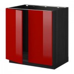 МЕТОД Напольн шкаф д раковины+2 двери - Рингульт глянцевый красный, под дерево черный МЕТОД Напольн шкаф д раковины+2 двери - Рингульт глянцевый красный, под дерево черный