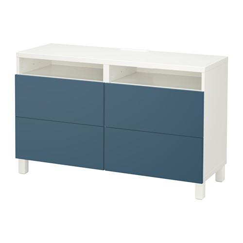 БЕСТО Тумба д/ТВ с ящиками - белый/Вальвикен темно-синий, направляющие ящика, плавно закр