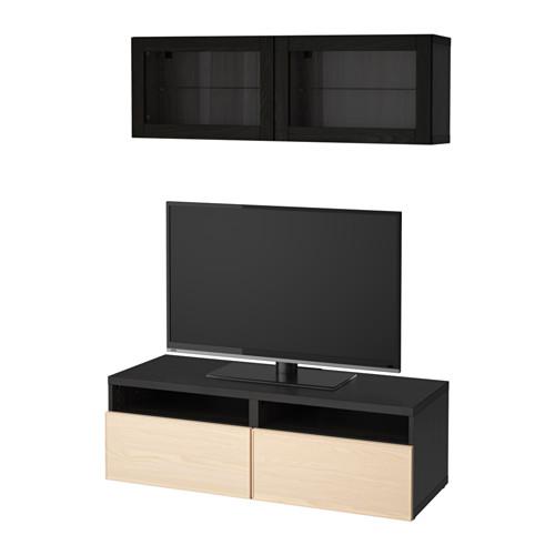 БЕСТО Шкаф для ТВ, комбин/стеклян дверцы - черно-коричневый/Инвикен ясеневый шпон, направляющие ящика, плавно закр БЕСТО Шкаф для ТВ, комбин/стеклян дверцы - черно-коричневый/Инвикен ясеневый шпон, направляющие ящика, плавно закр