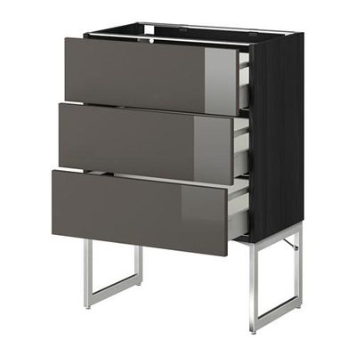 МЕТОД / МАКСИМЕРА Нплн шк 3 фрнт/3 средн ящика - 60x37x60 см, Рингульт глянцевый серый, под дерево черный МЕТОД / МАКСИМЕРА Нплн шк 3 фрнт/3 средн ящика - 60x37x60 см, Рингульт глянцевый серый, под дерево черный