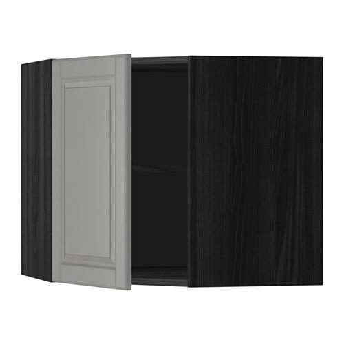 МЕТОД Угловой навесной шкаф с полками - под дерево черный, Будбин серый, 68x60 см