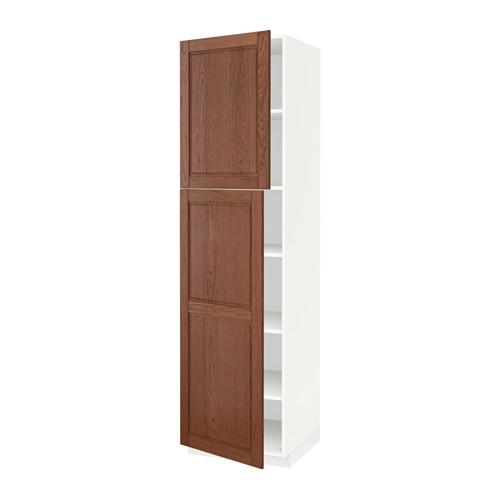 МЕТОД Высокий шкаф с полками/2 дверцы - белый, Филипстад коричневый, 60x60x220 см