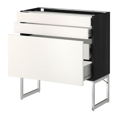 МЕТОД / ФОРВАРА Напольн шкаф 3фронт пнл/2низ/2ср ящ - под дерево черный, Веддинге белый, 80x37x60 см МЕТОД / ФОРВАРА Напольн шкаф 3фронт пнл/2низ/2ср ящ - под дерево черный, Веддинге белый, 80x37x60 см