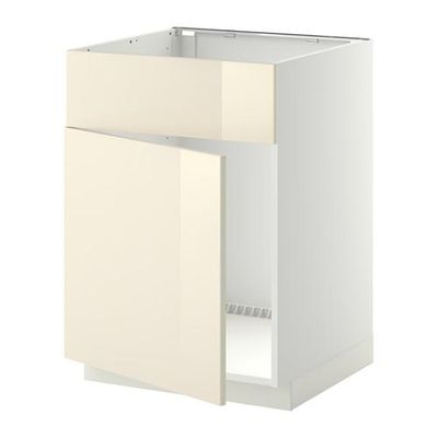 МЕТОД Напольный шкаф п-мойку с дв/фр пнл - Рингульт глянцевый кремовый, белый