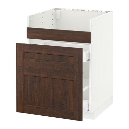 МЕТОД Напол шк д/мойки ХАВСЕН/3фасада/2ящ - белый, Эдсерум под дерево коричневый, 60x60 см МЕТОД Напол шк д/мойки ХАВСЕН/3фасада/2ящ - белый, Эдсерум под дерево коричневый, 60x60 см